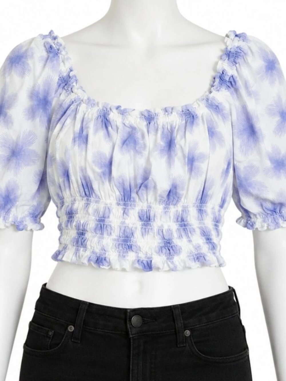 Levi's Women's XL Crop Top Lavender Floral Puff Sleeve Blouse